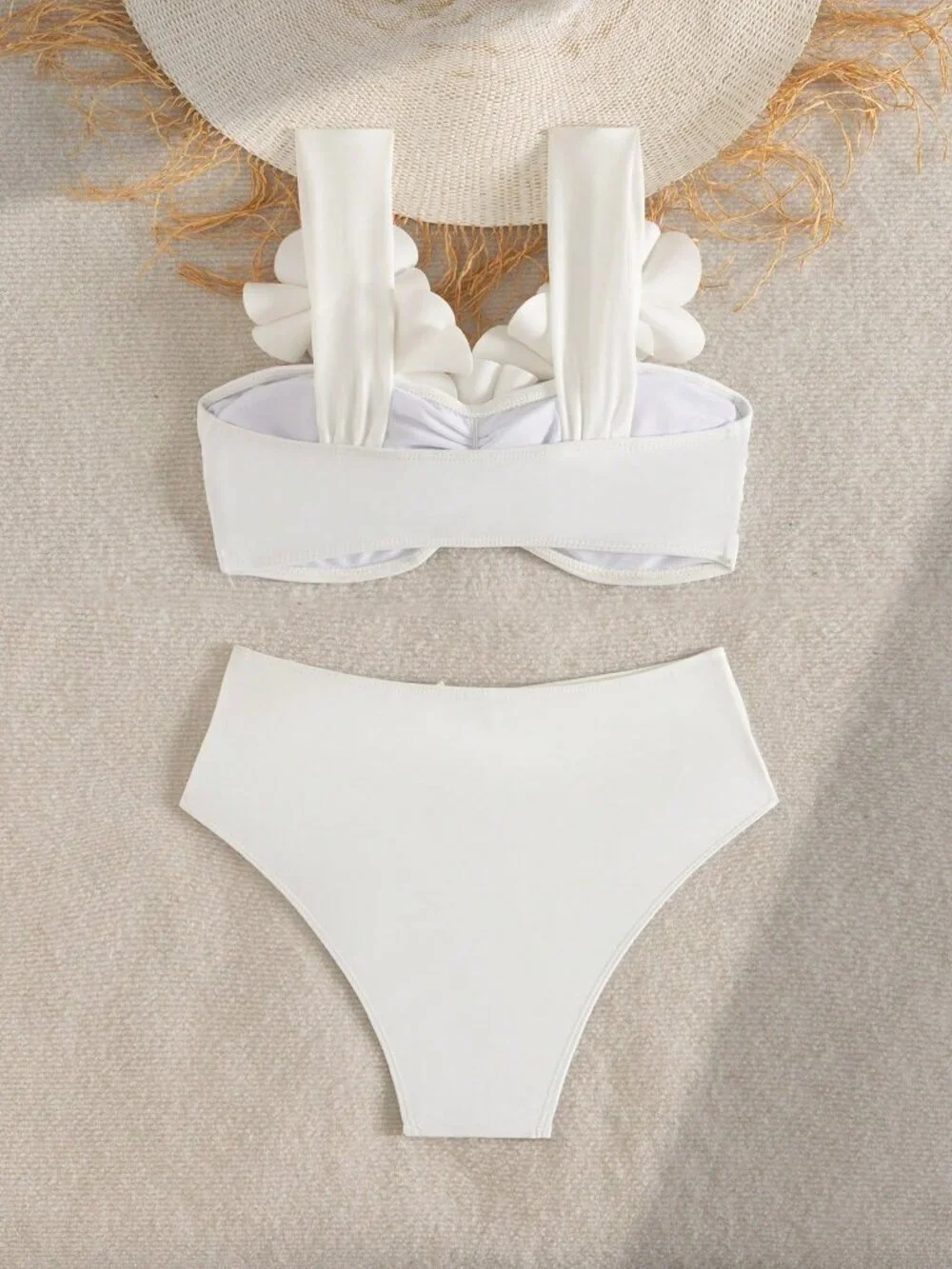 White Floral 3D Women's Sexy Beach Party Outfit Bikini Set